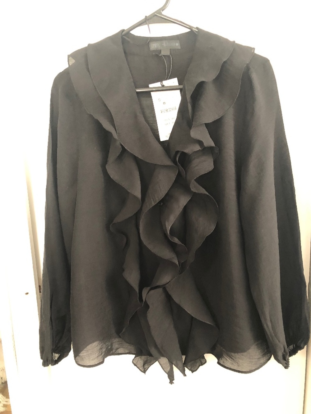 Zara Black Ruffle Front Blouse